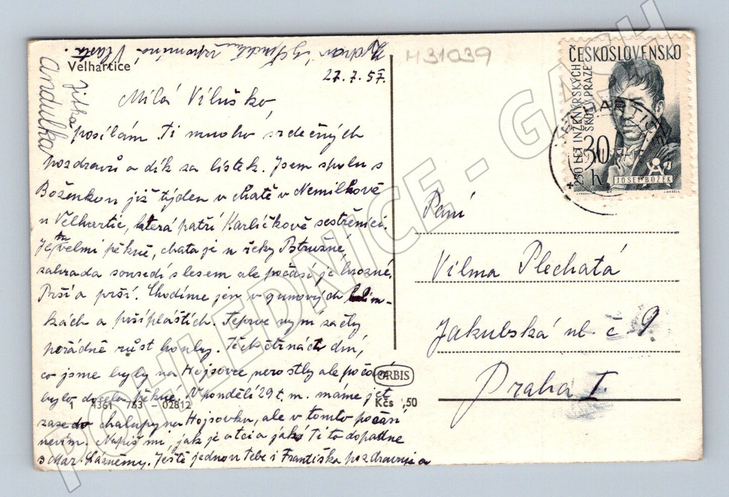 Pohlednice Velhartice hrad a obec 1957 (M31039)