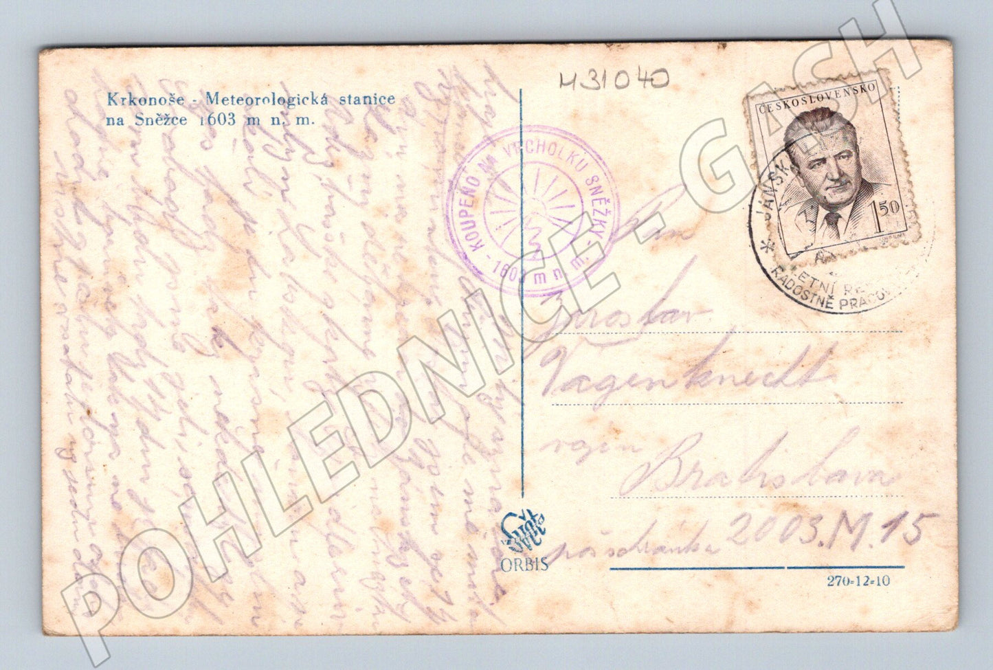 Pohlednice Krkonoše Sněžka meteorologická stanice 1931 (M31040)