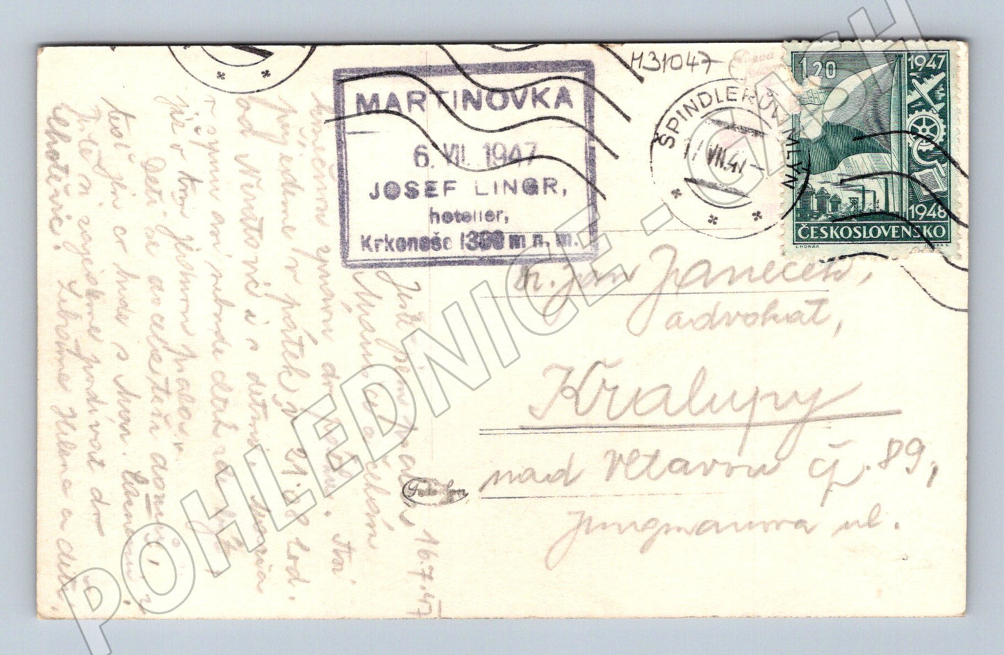 Pohlednice Martinovka Krkonoše 1947 (M31047)