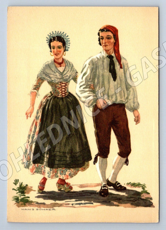 Pohlednice Švýcarsko kroje Tessin 18 století (M3105)