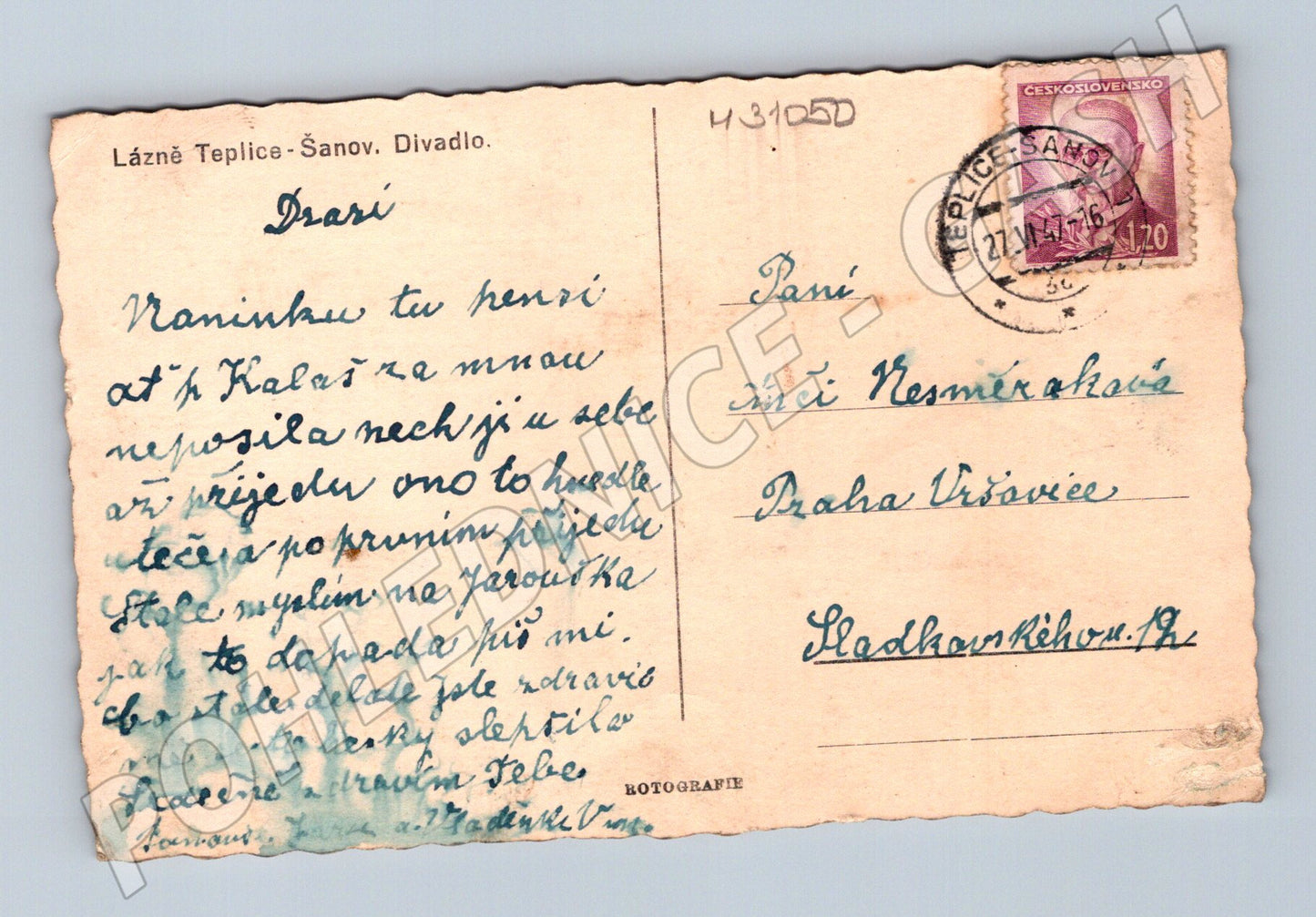 Pohlednice Teplice-Šanov Divadlo 1947 (M31050)