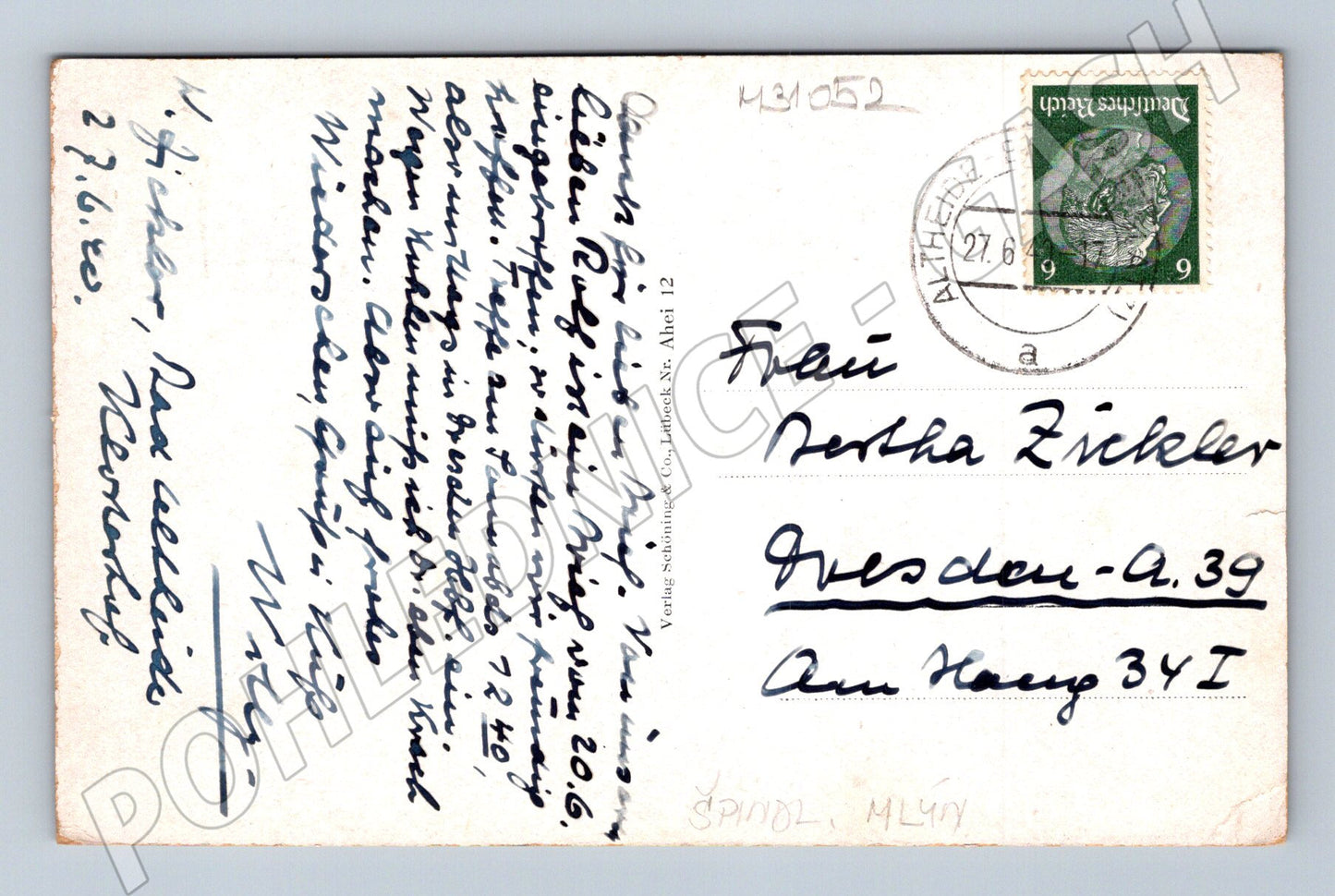 Pohlednice Špindlerův Mlýn Ölberg s kostelem 1939 (M31052)