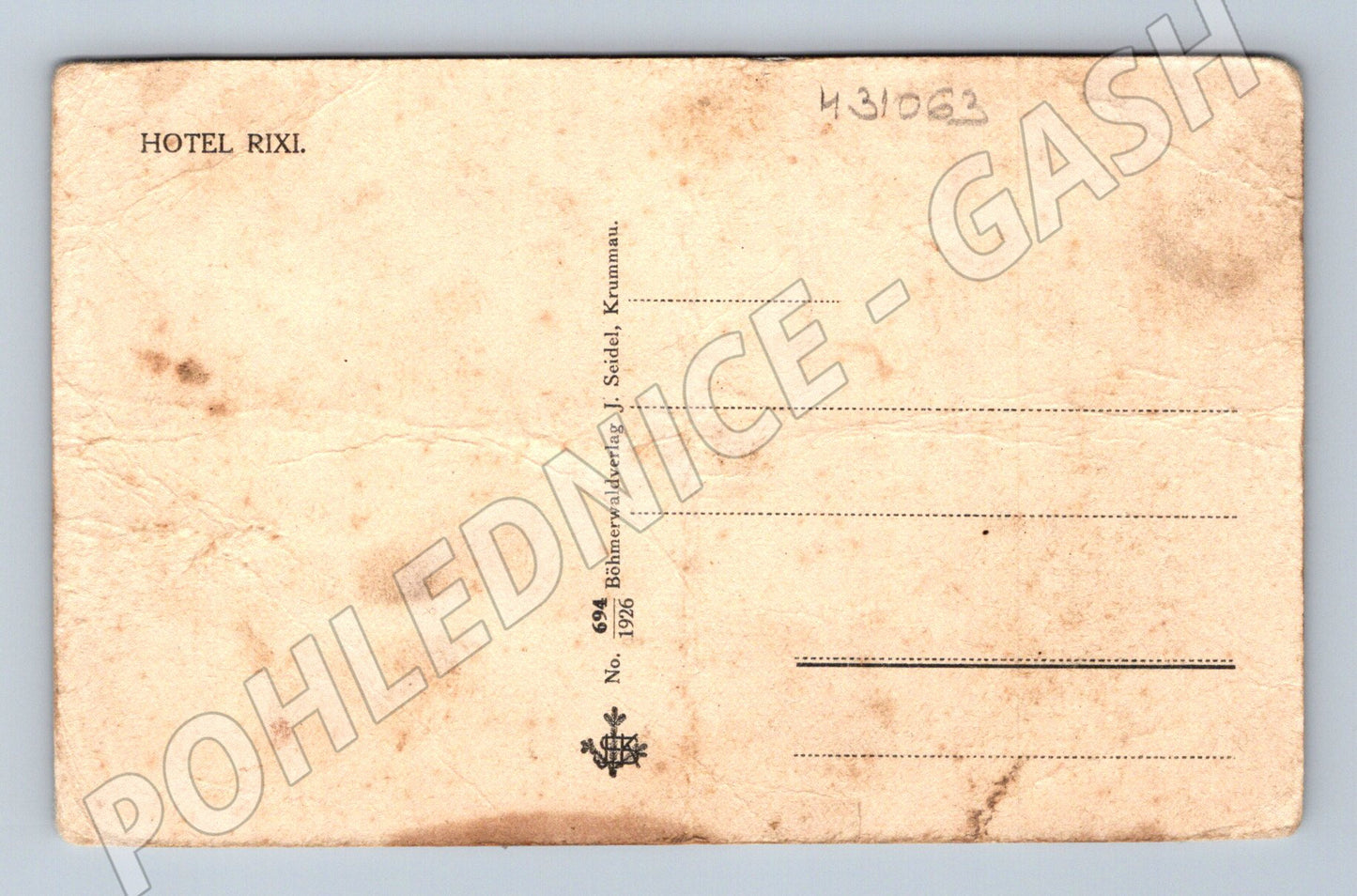 Pohlednice Český Krumlov Hotel Rixi 1926 (M31063)