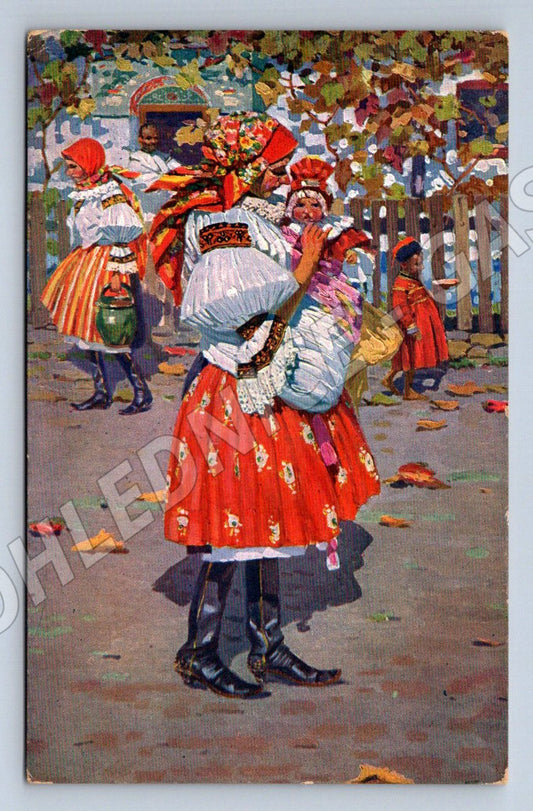 Pohlednice Joža Uprka Vázání šátků etnografie (M3107)