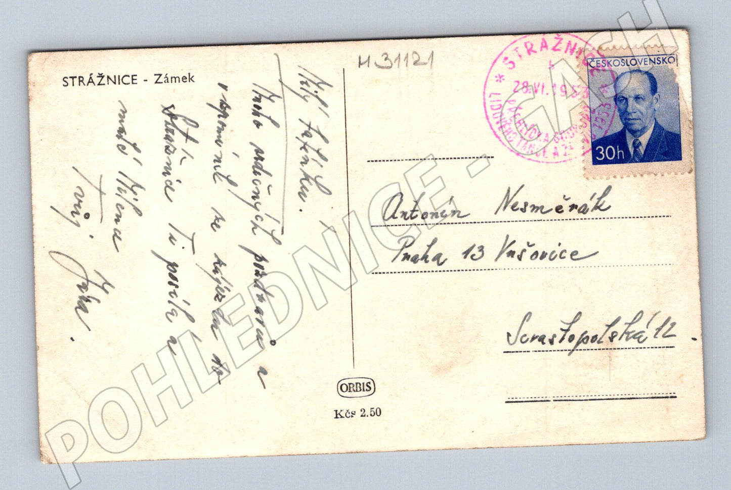 Pohlednice Strážnice zámek 1953 (M31121)