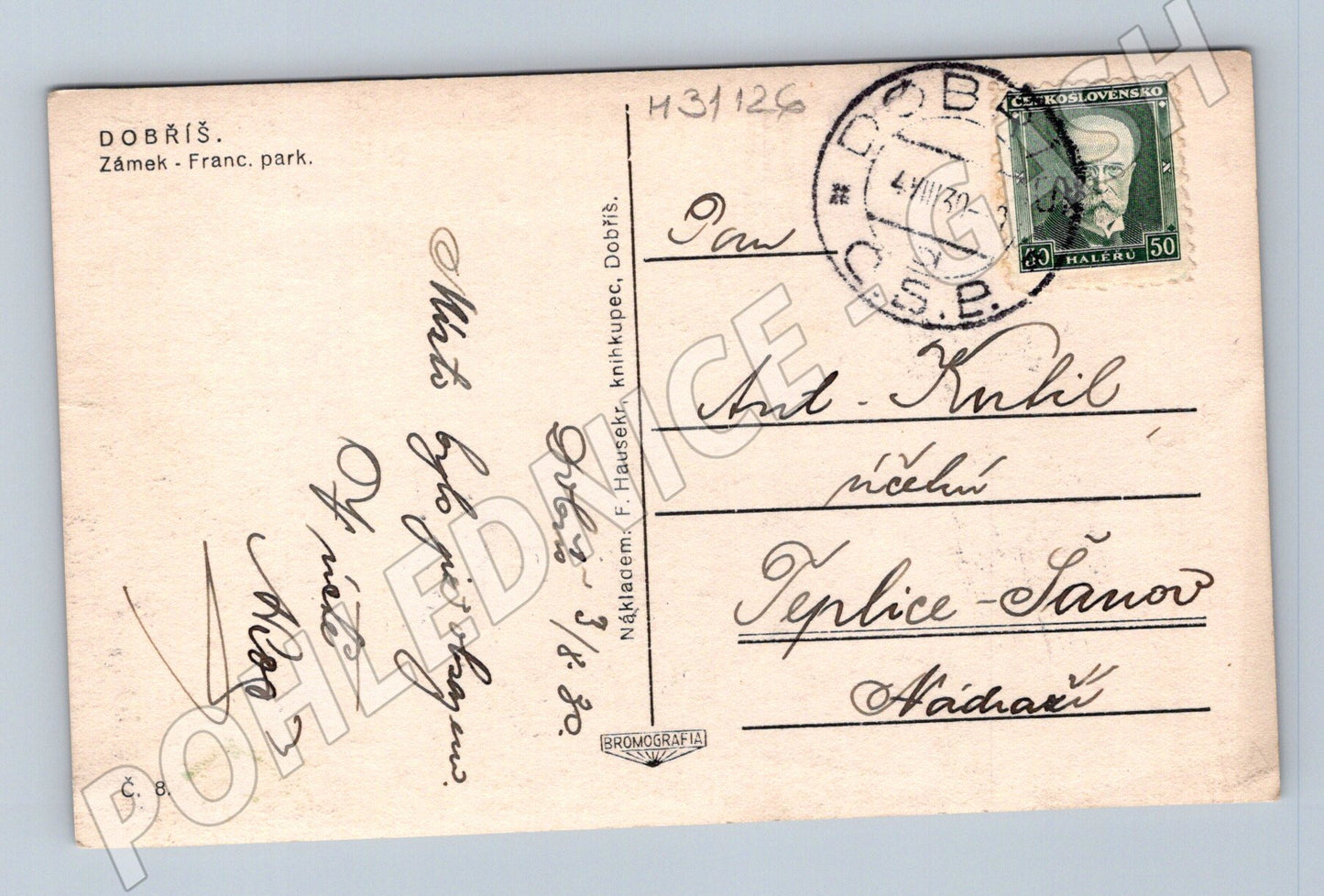 Pohlednice Dobříš Zámek Francouzský park 1930 (M31126)