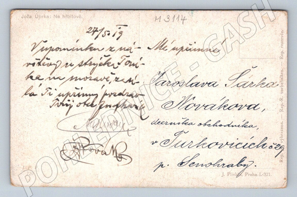 Postcard by Jože Úprka Moravian costumes at the cemetery (M3114)