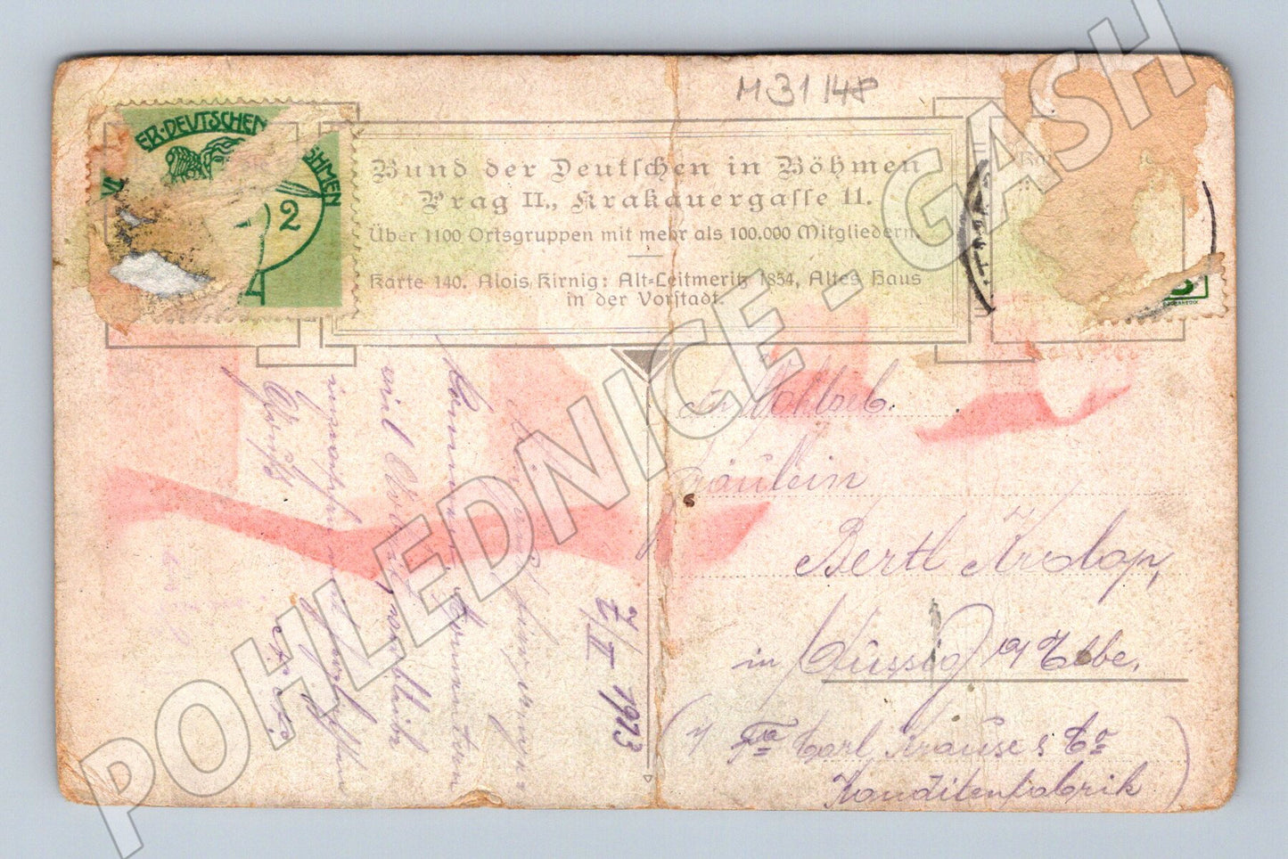 Pohlednice Alt-Leitmeritz starý dům 1923 (M31148)