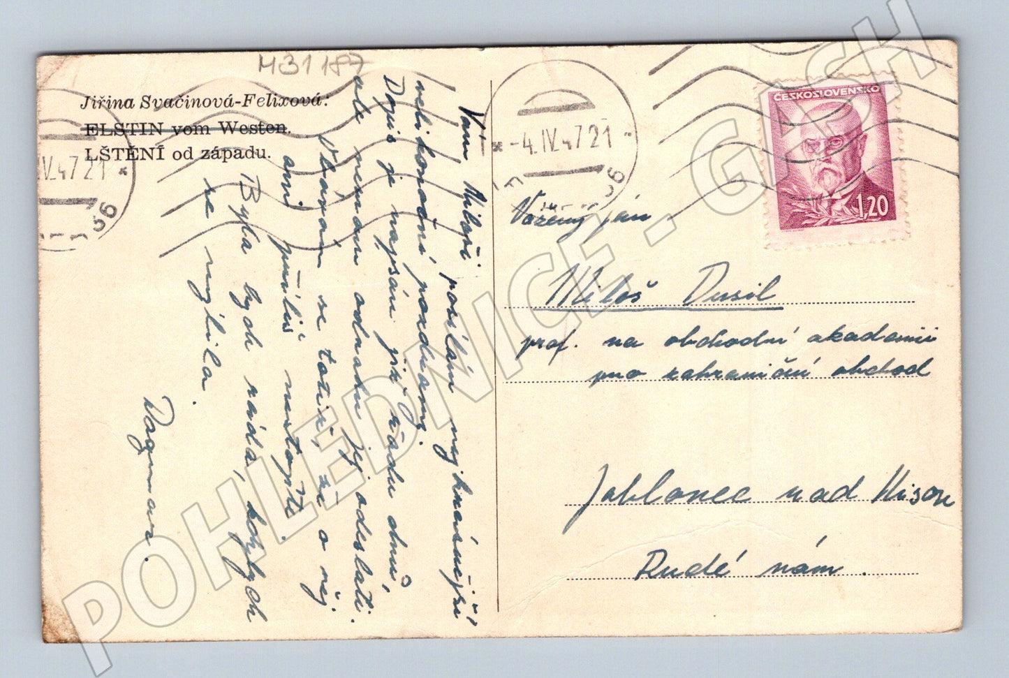 Pohlednice Krajina s kupkami sena 1921 (M31187)