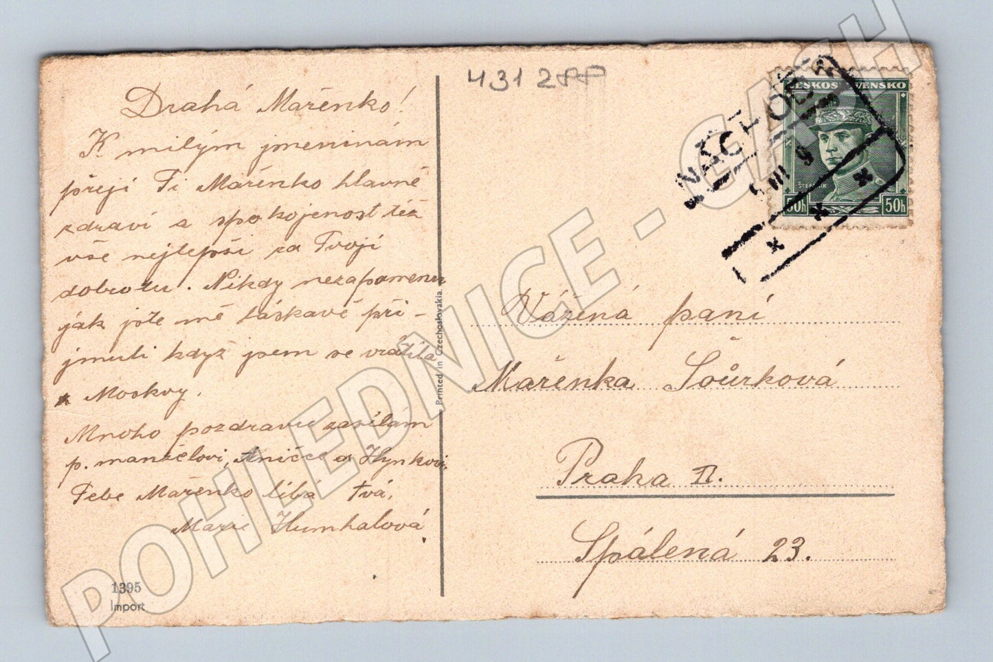 Pohlednice Srdečné blahopřání k jmeninám růže 1930 (M31288)