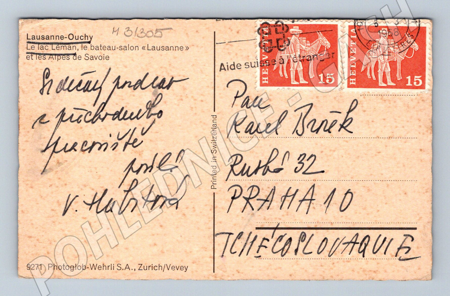 Pohlednice Švýcarsko Lausanne jezero Le Léman loď 1958 (M31305)