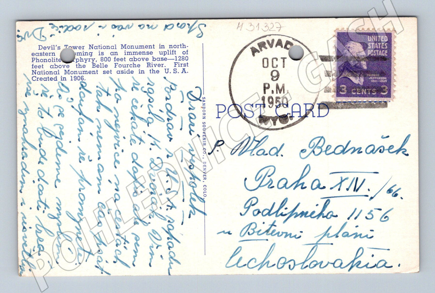 Pohlednice USA Devil's Tower Wyoming 1950 (M31327)
