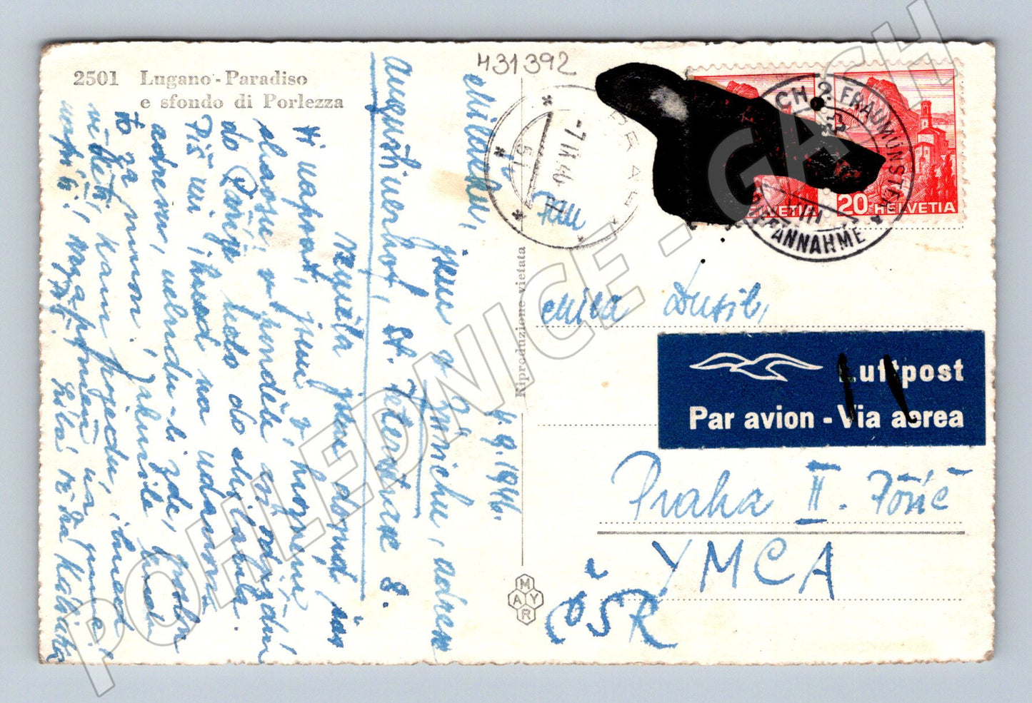 Pohlednice Švýcarsko Lugano Paradiso 1946 (M31392)