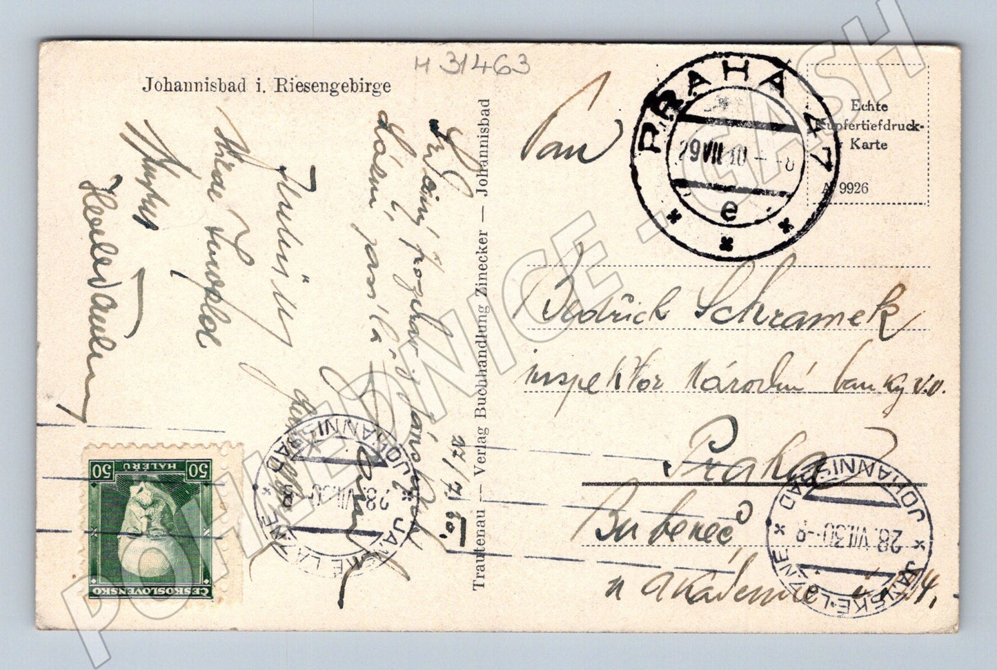 Pohlednice Janské Lázně Krkonoše panorama 1941 (M31463)