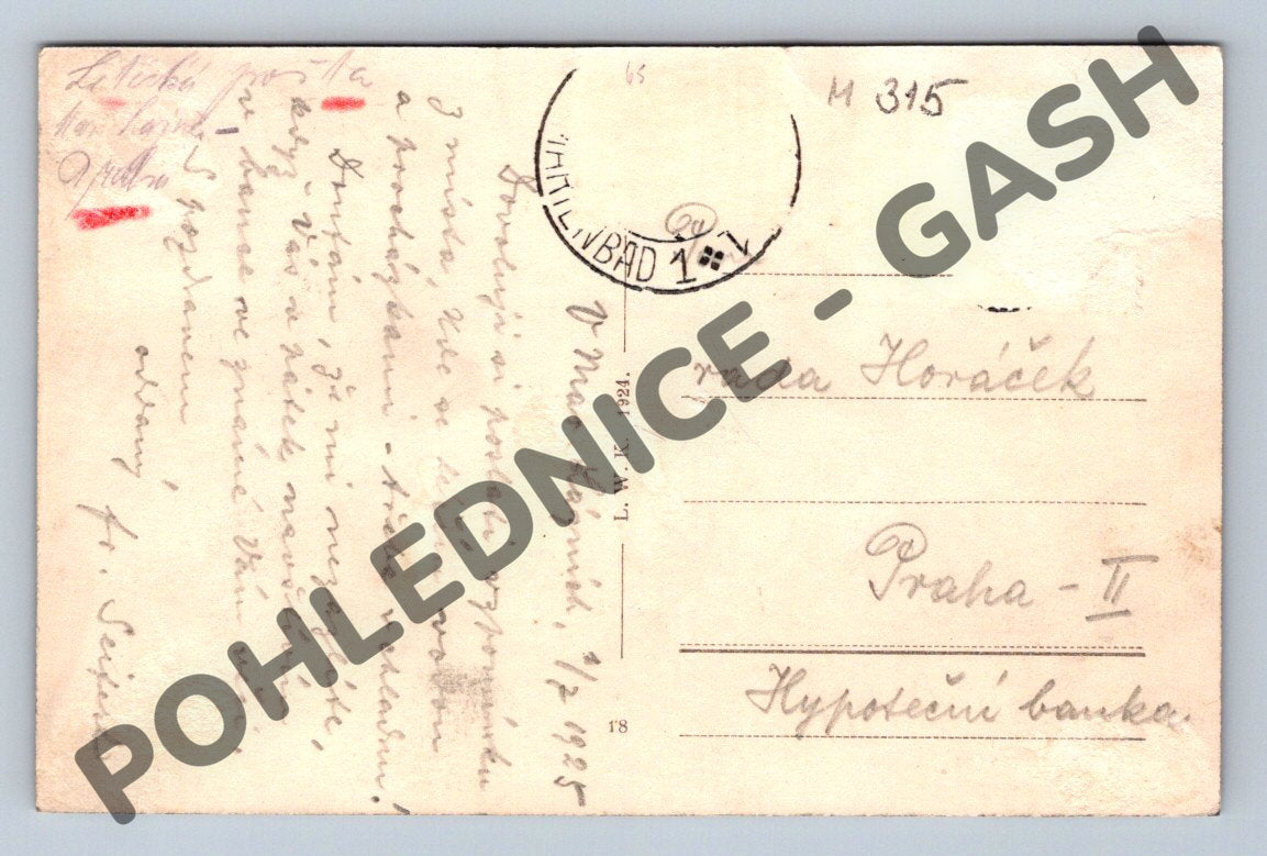 Pohlednice Mariánské Lázně koncert u studny 1925 malý (M315)