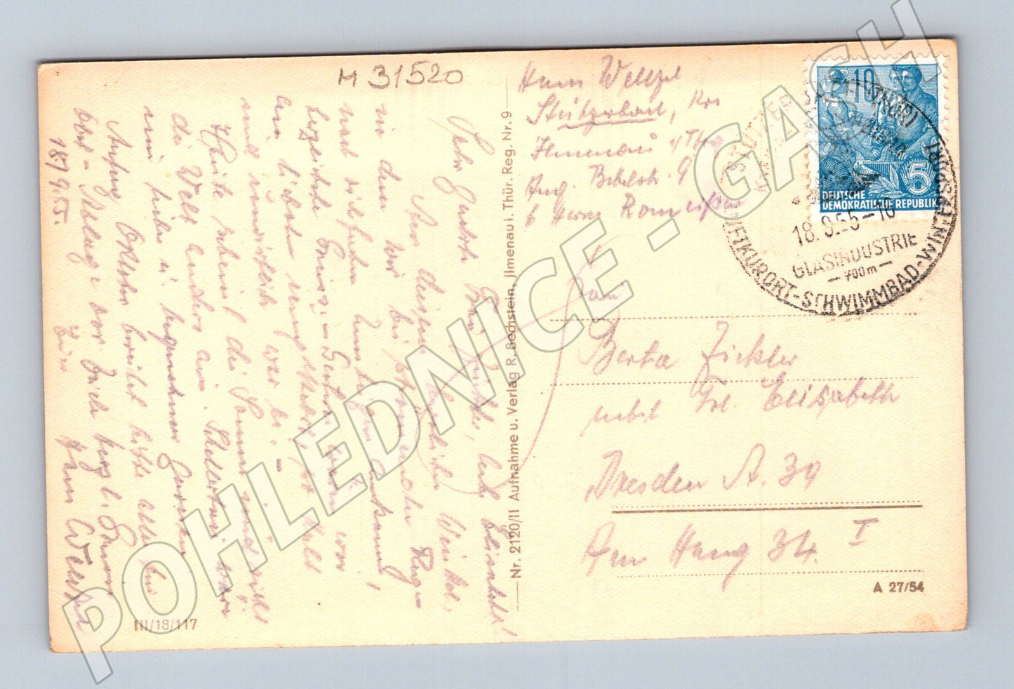 Pohlednice Německo Ilmenau Gabelbach Turmblick (M31520)