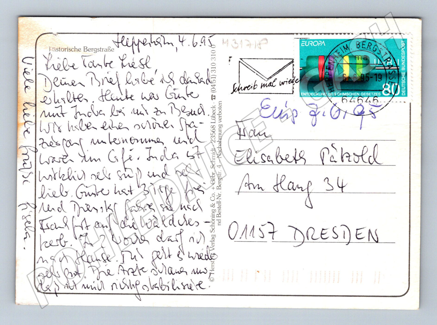 Pohlednice Německo Bergstrasse hrady a města 1995 (M31718)
