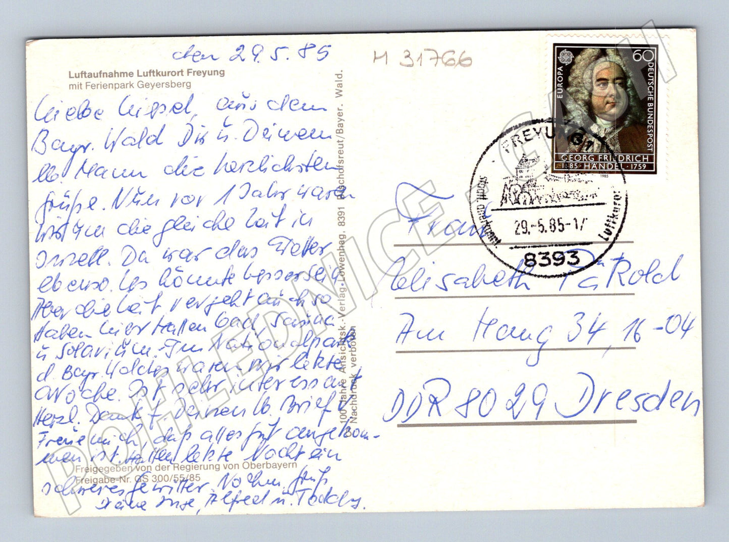 Pohlednice Německo Freyung letecký pohled 1985 (M31766)