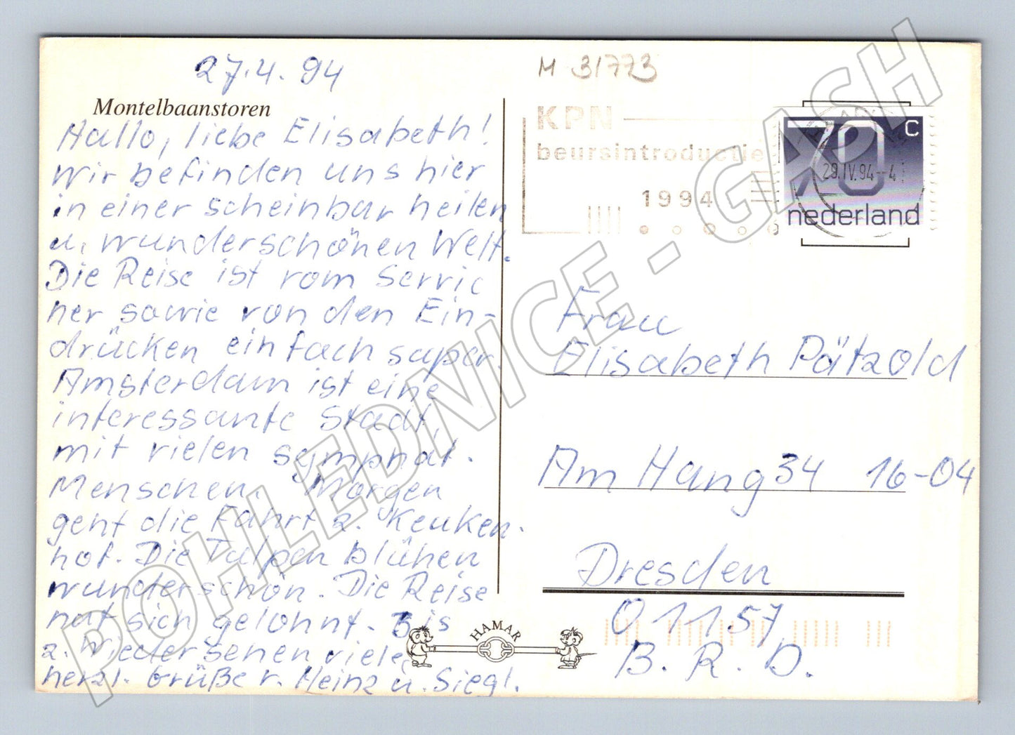 Pohlednice Holandsko Amsterdam kanál s loděmi 1994 (M31773)
