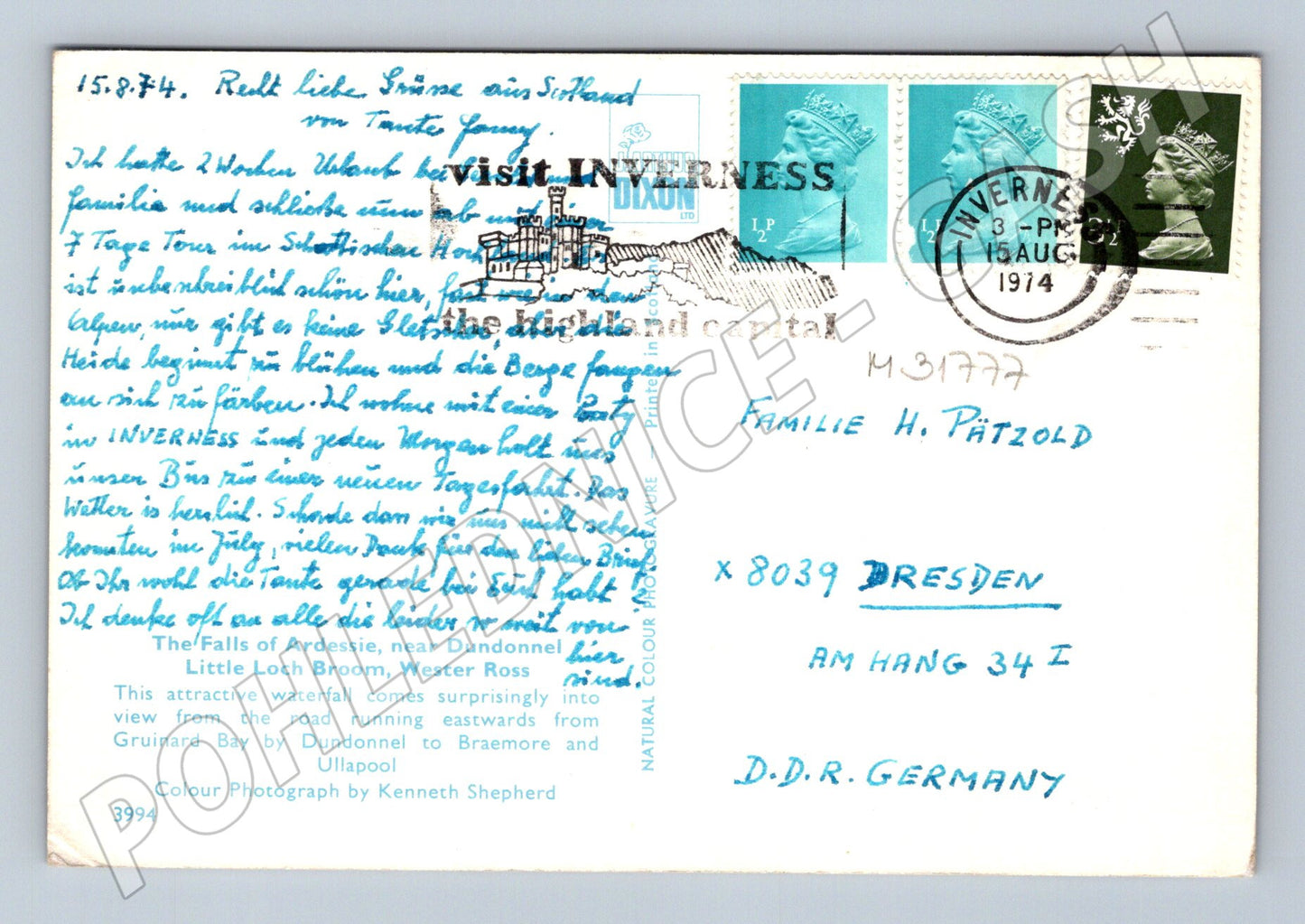 Pohlednice Velká Británie vodopády a krajina 1974 (M31777)