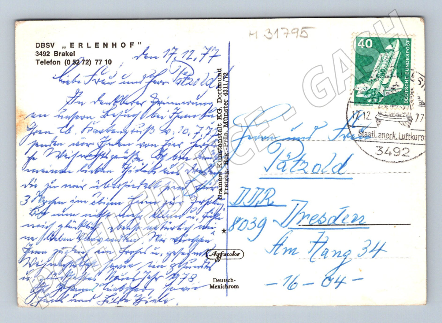 Pohlednice Německo Brakel Erlenhof letecký pohled 1977 (M31795)