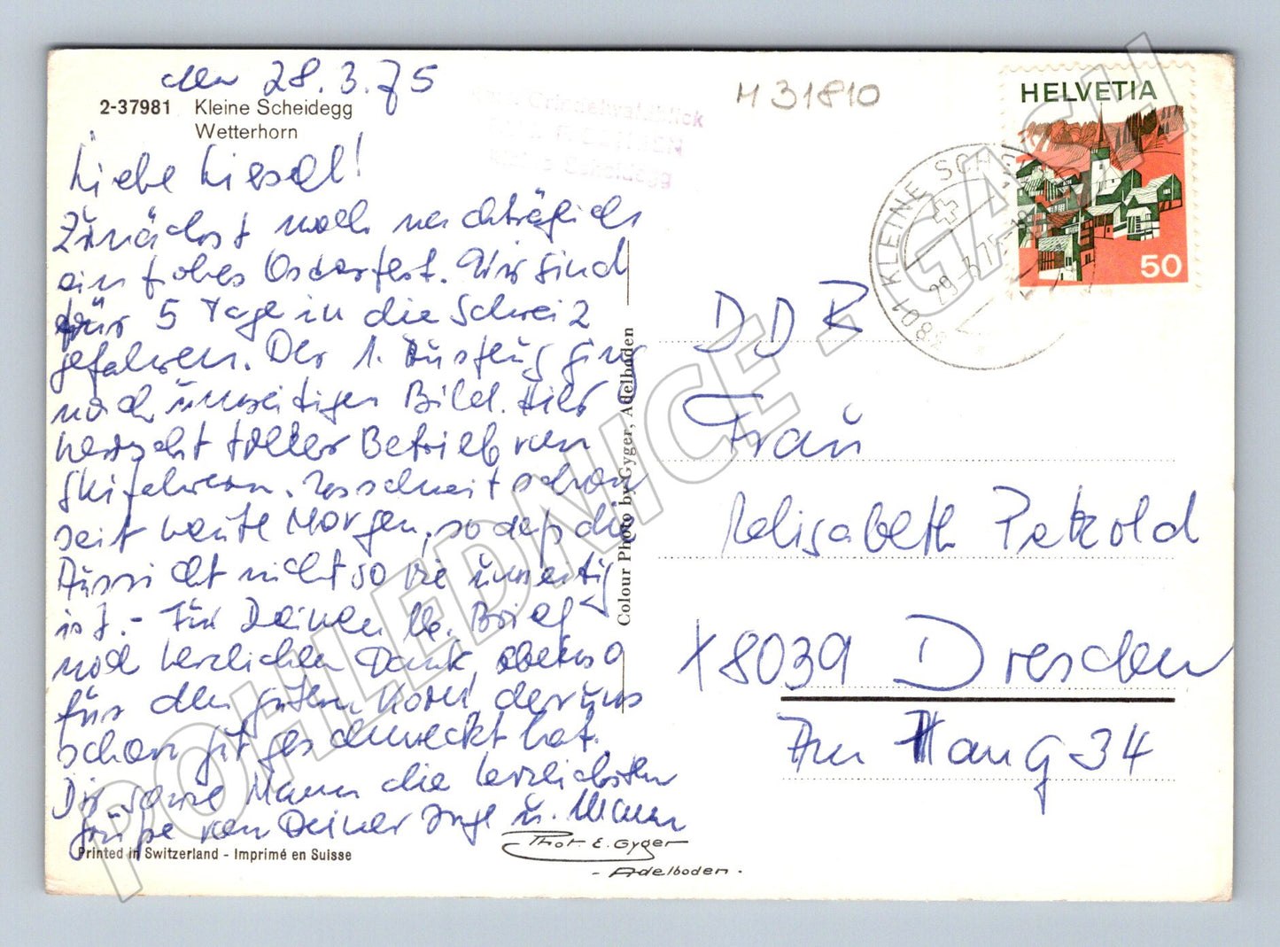 Pohlednice Švýcarsko Kleine Scheidegg Wetterhorn 1975 (M31810)