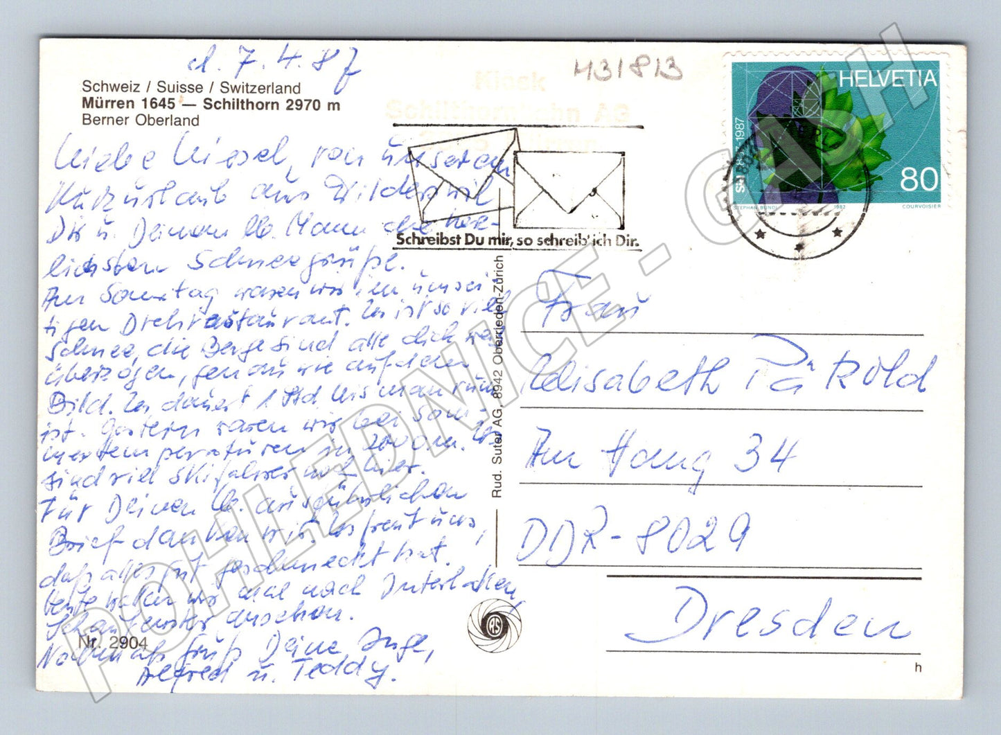Pohlednice Švýcarsko Schilthorn Piz Gloria 1987 (M31813)