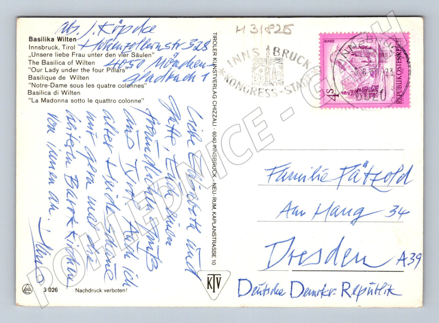 Pohlednice Rakousko Innsbruck Wilten bazilika 1968 (M31825)