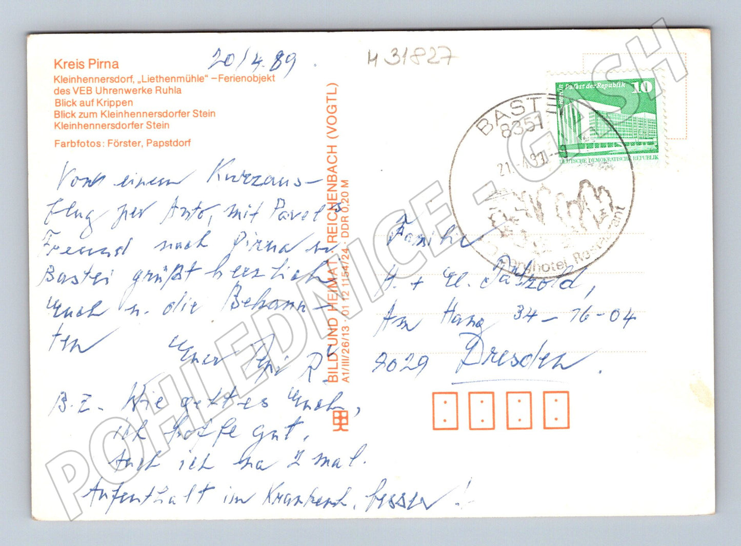 Pohlednice Nemecko Saské Švýcarsko krajina 1989 (M31827)