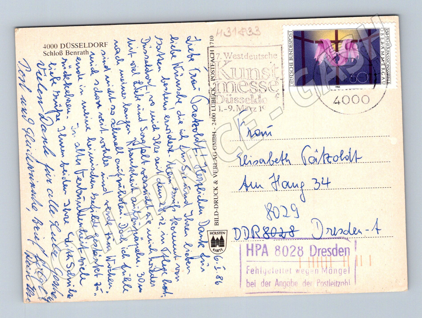 Pohlednice Německo Düsseldorf Schloss Benrath 1986 (M31833)