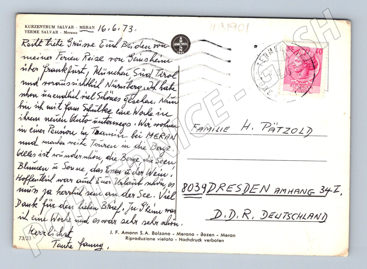 Pohlednice Itálie Merano lázně bazén 1973 (M31901)