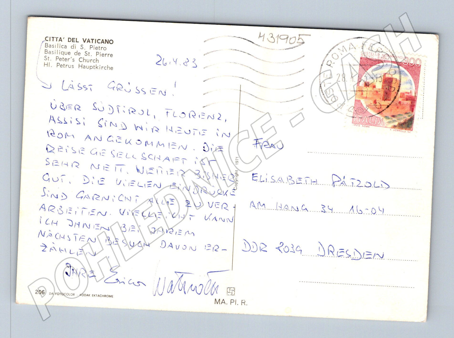 Itálie Vatikán Svatopetrský chrám a Švýcarská garda 1983 (M31905)