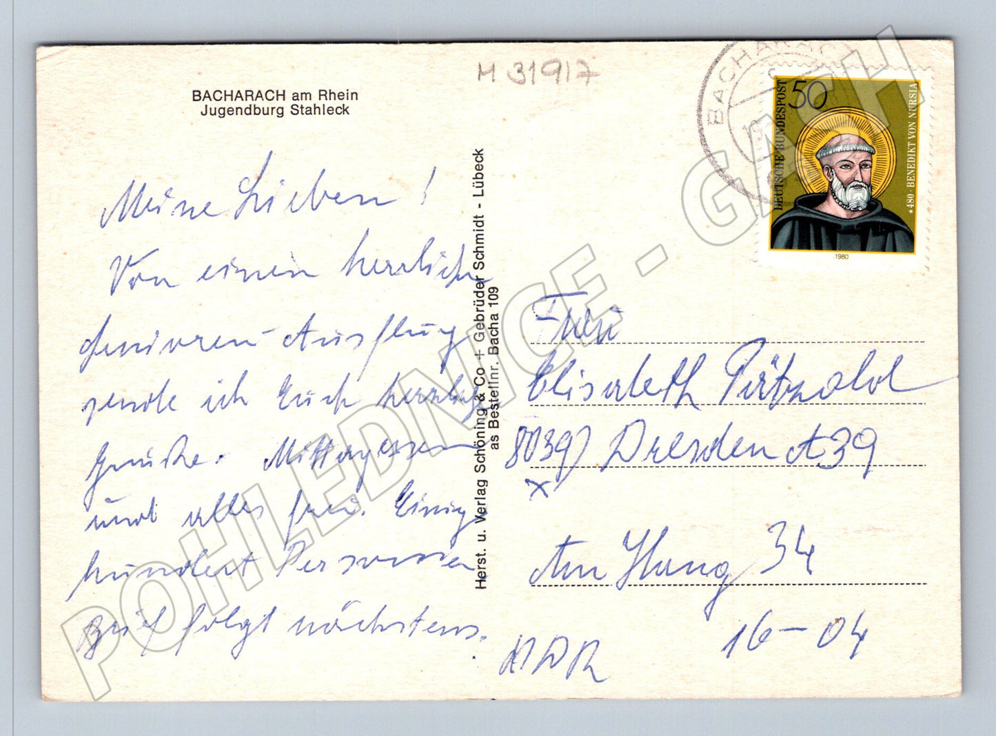 Pohlednice Německo Bacharach hrad Stahleck 1980 (M31917)