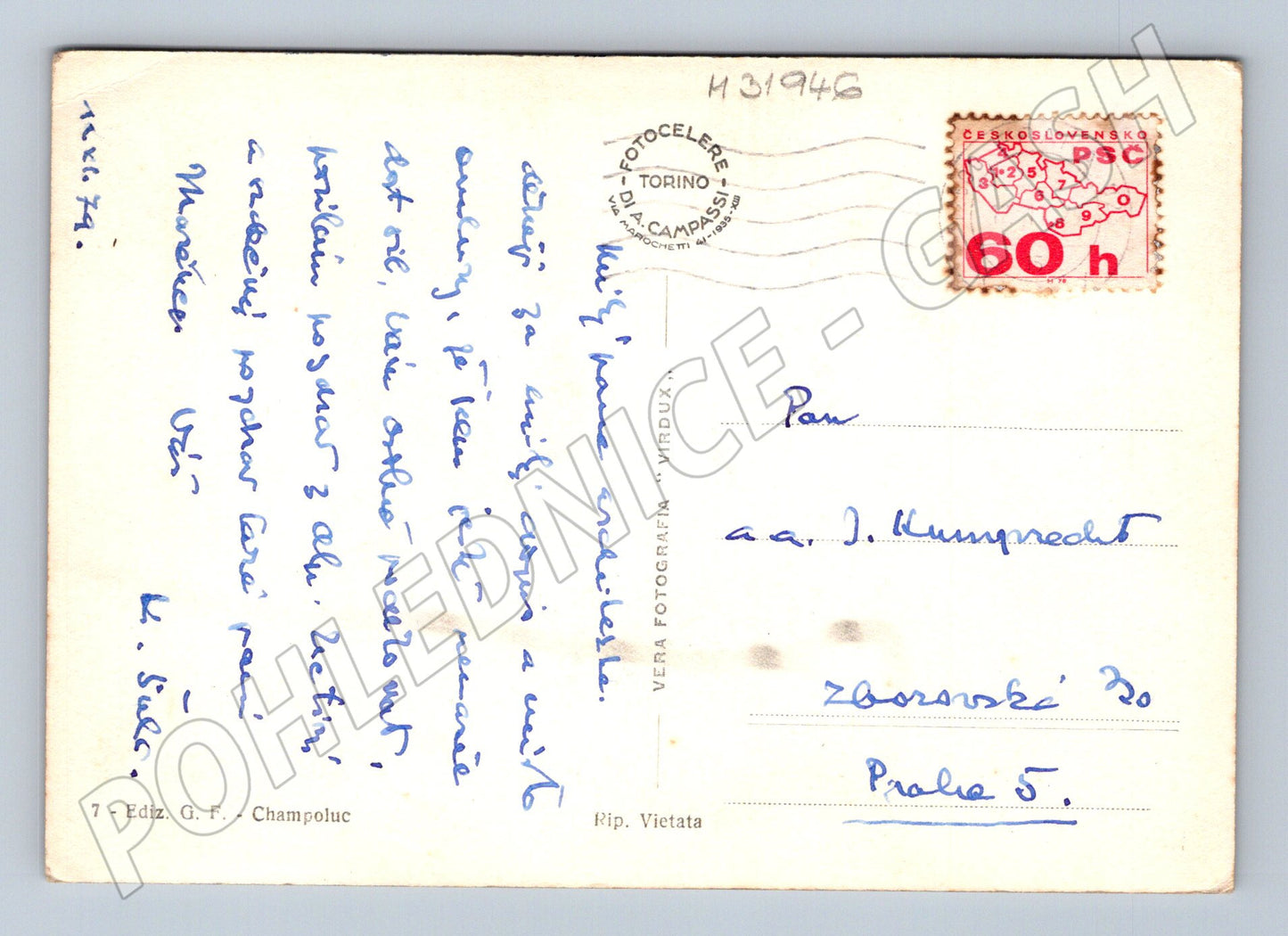 Pohlednice Itálie Champoluc Valle d'Aosta Monte Rosa 1974 (M31946)
