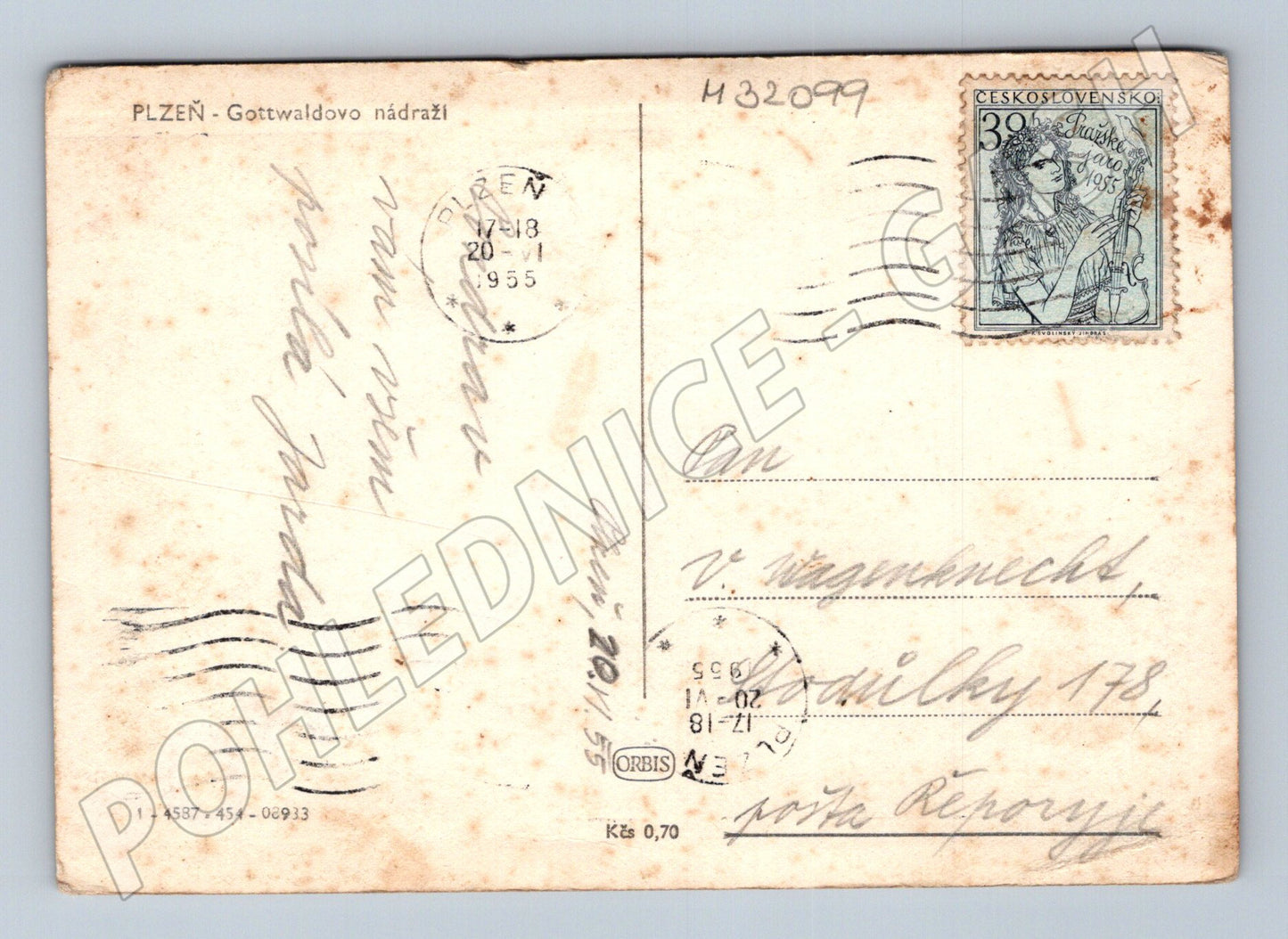 Pohlednice Plzeň Gottwaldovo nádraží 1955 (M32099)