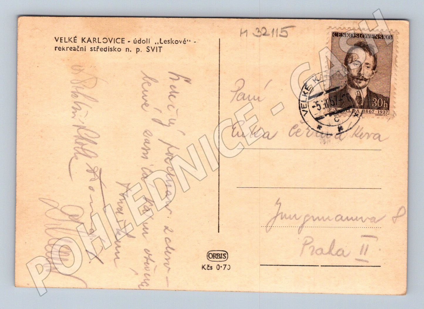 Pohlednice Velké Karlovice údolí Leskové 1937 (M32115)