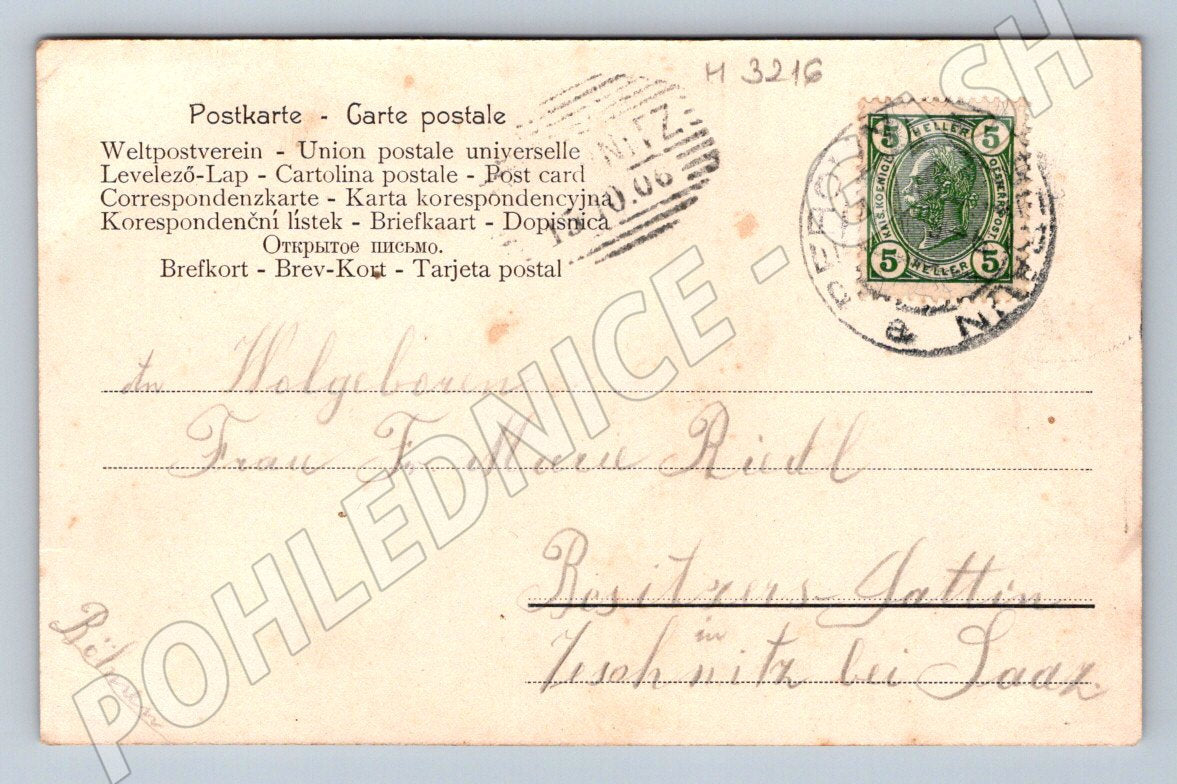 Pohlednice muži a sud pivní motiv 5 Heller (M3216)