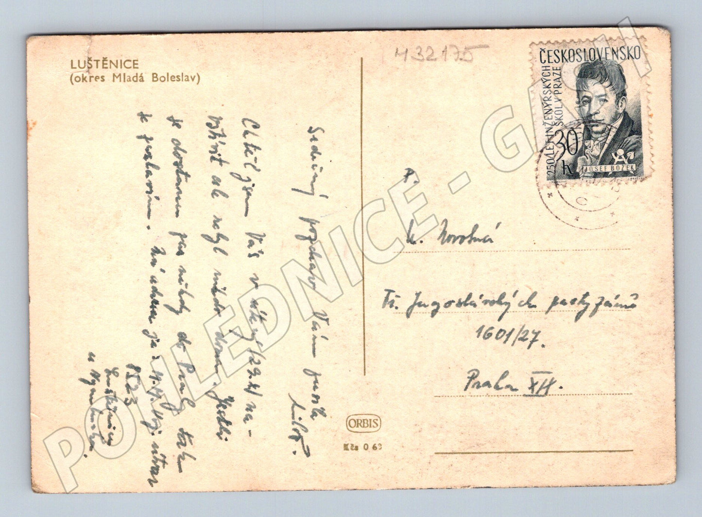 Pohlednice Luštěnice kostel obec 1941 (M32175)