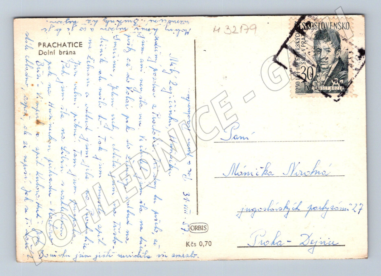 Pohlednice Prachatice Dolní brána a náměstí po 1945 (M32179)