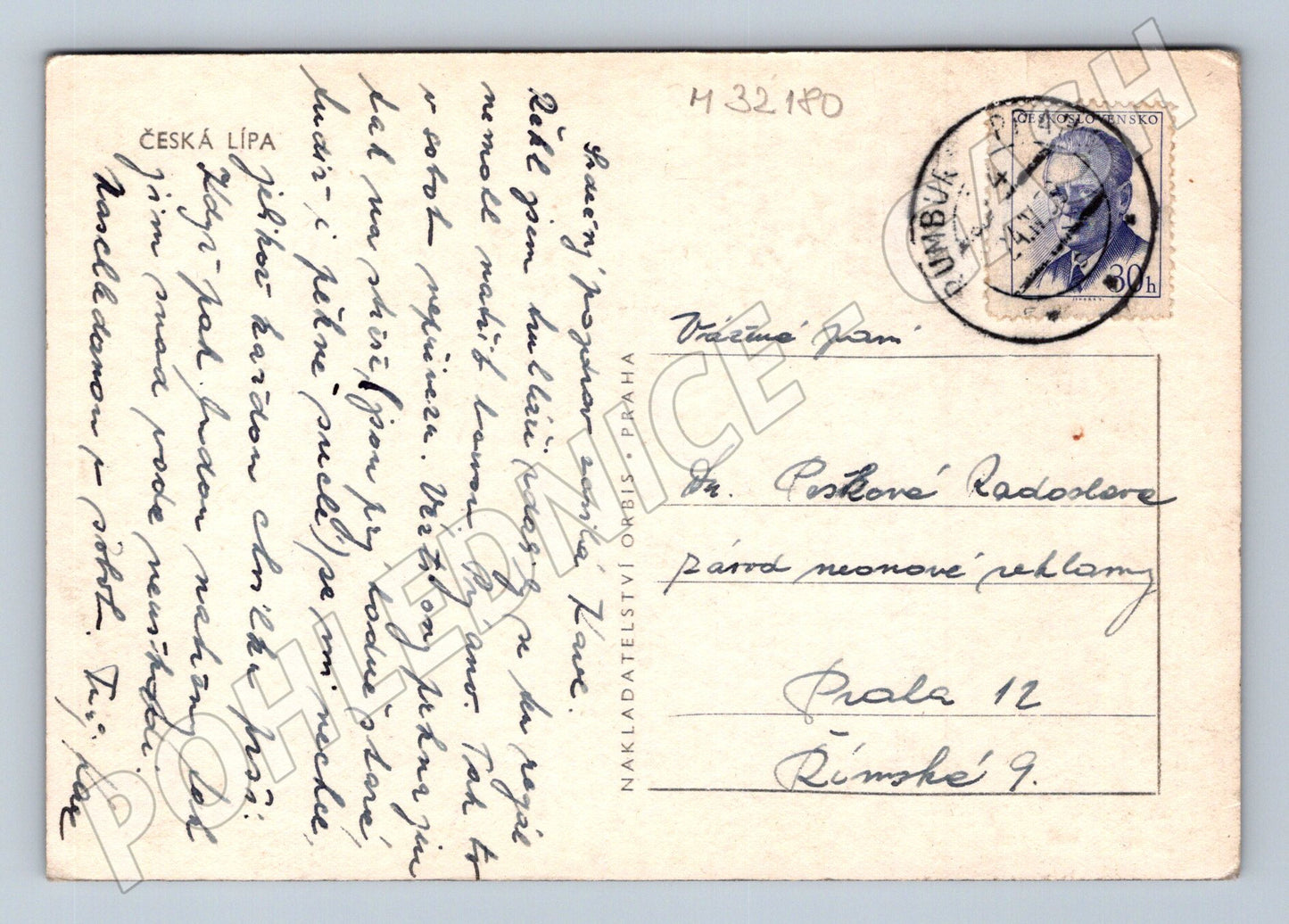 Pohlednice Česká Lípa krajina s kopcem a stromy 194x (M32180)