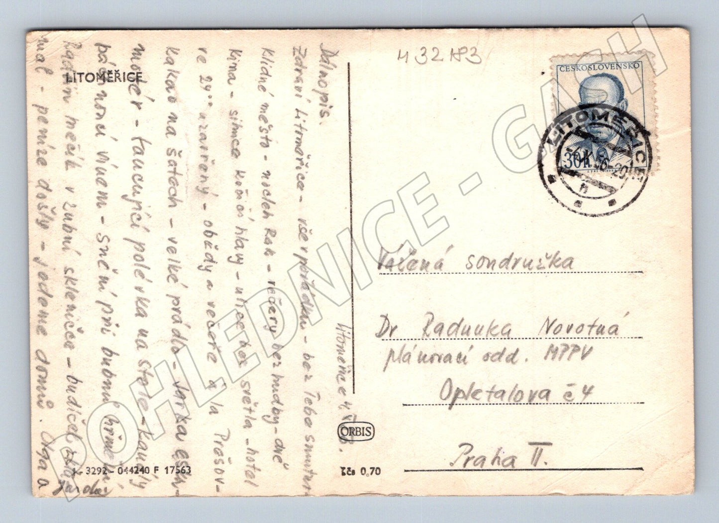 Pohlednice Litoměřice nábřeží s věží (M32183)