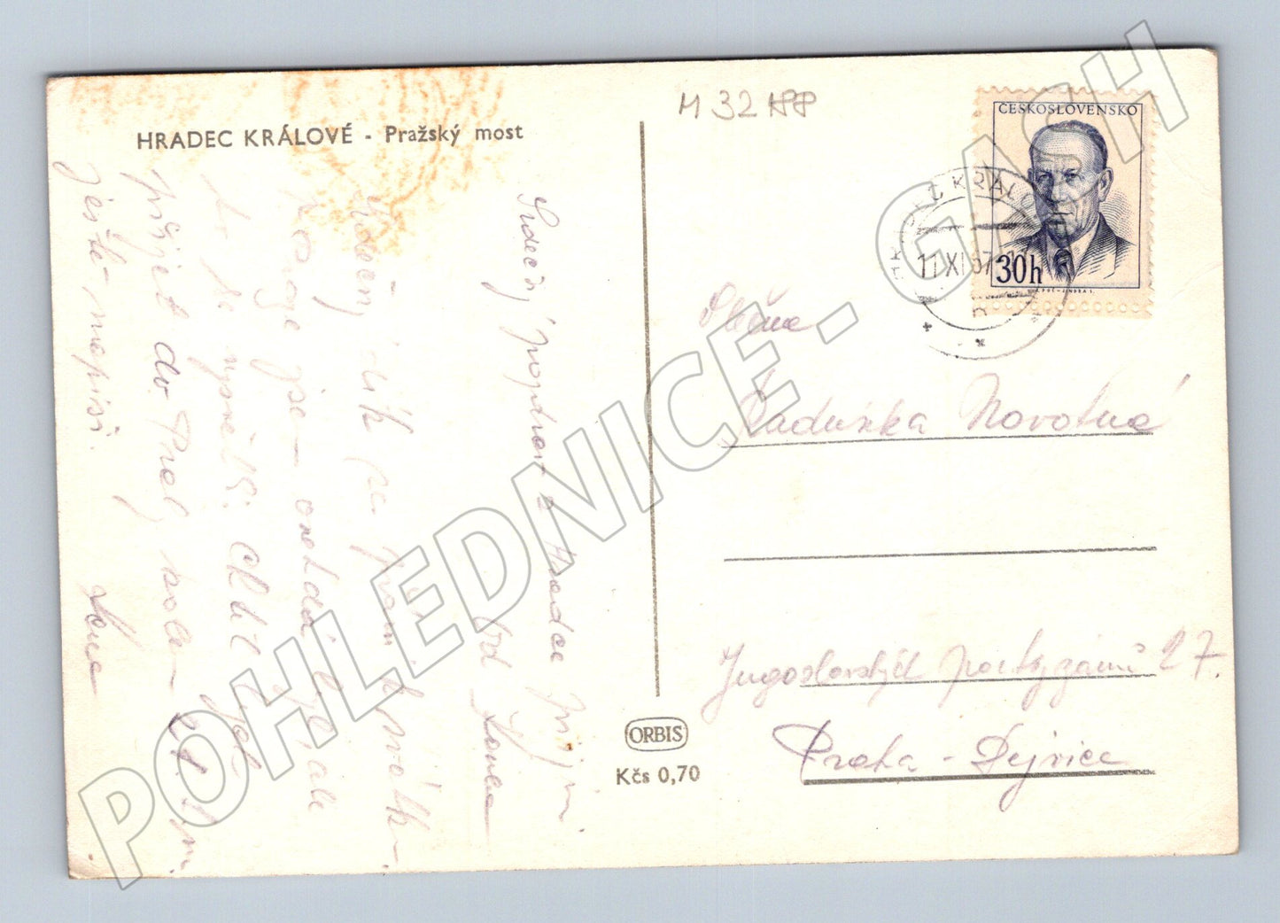 Pohlednice Hradec Králové Pražský most panorama 1951 (M32188)