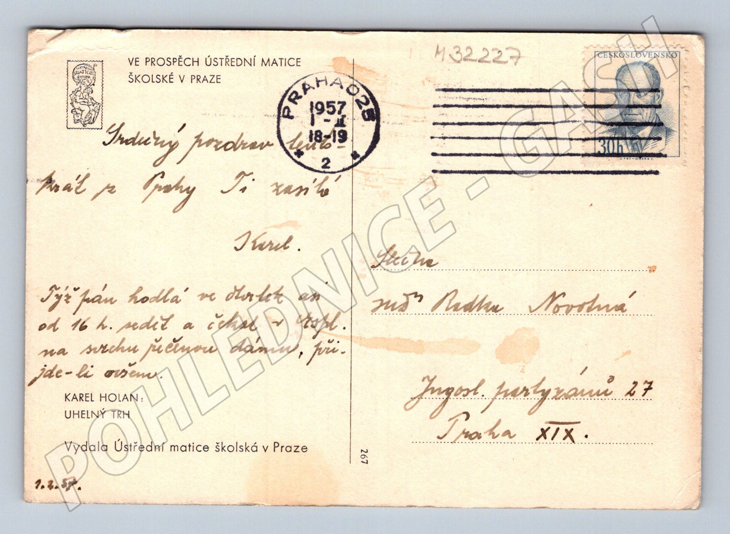 Pohlednice Praha Uhelný trh kresba 1957 (M32227)