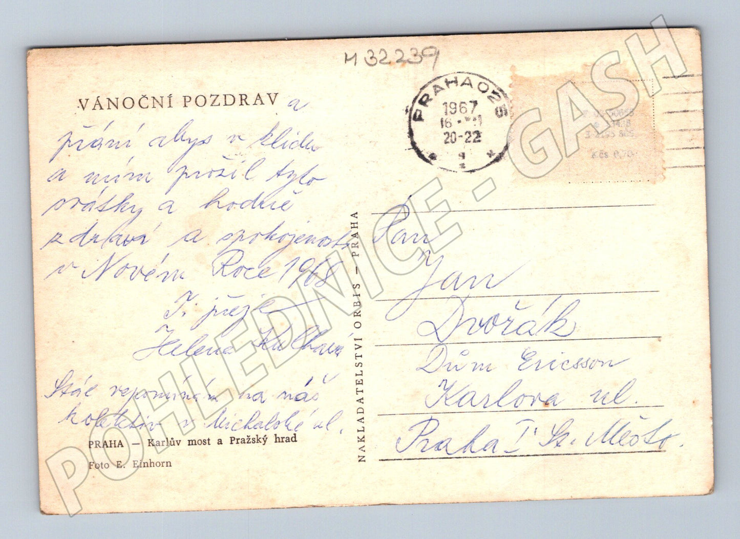 Pohlednice Praha Karlův most a Pražský hrad 1967 (M32239)