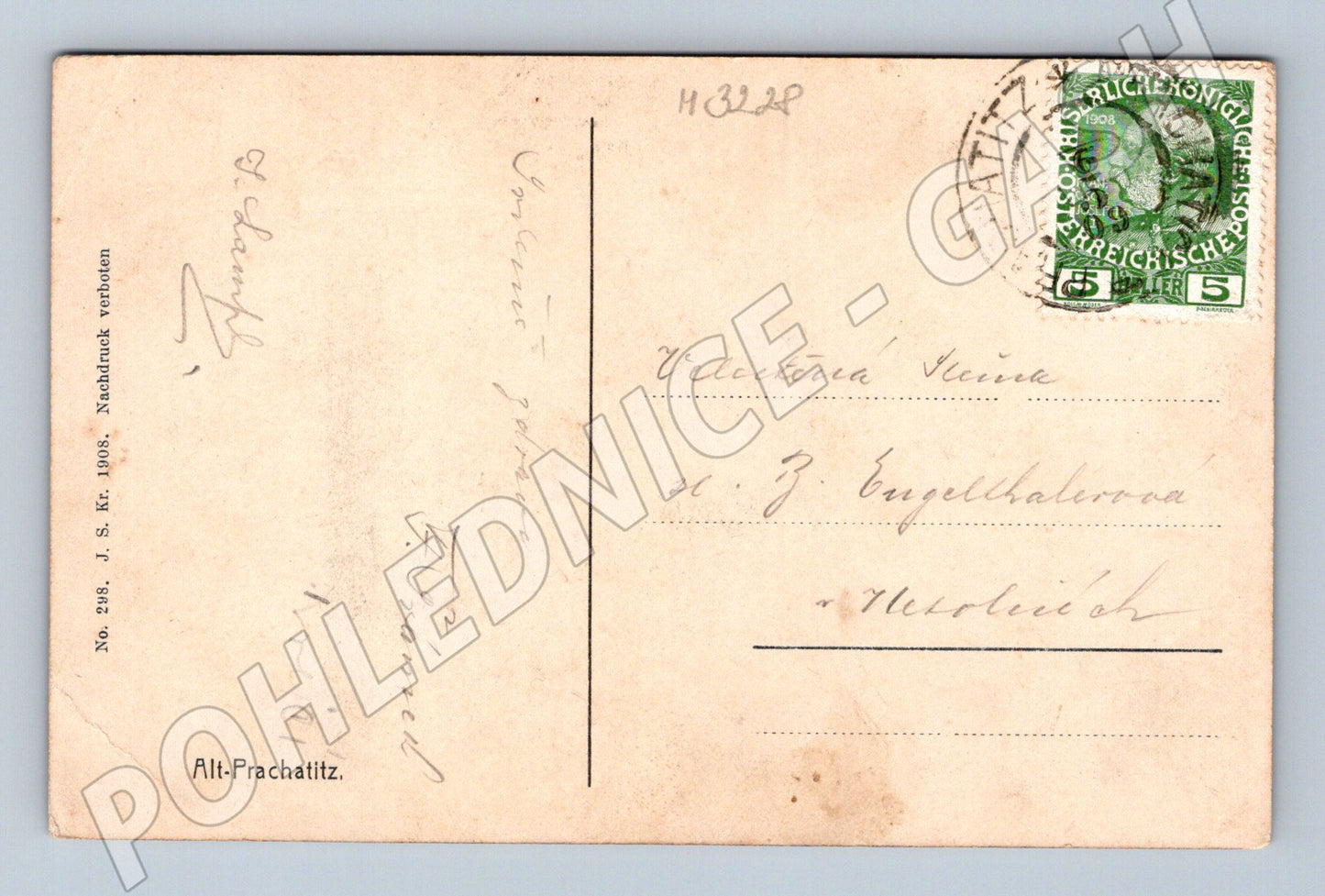 Pohlednice Prachatice 1908 kolorovaná (M3228)