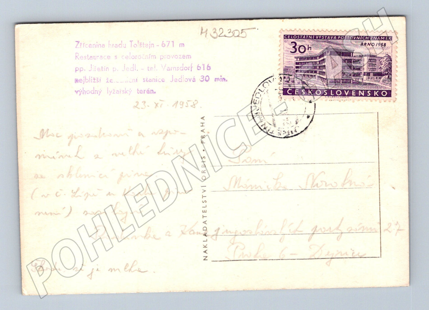Pohlednice Tolštejn zřícenina hradu 1958 (M32305)