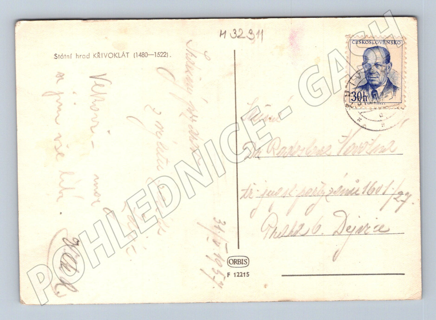 Pohlednice Křivoklát hrad 1957 (M32311)