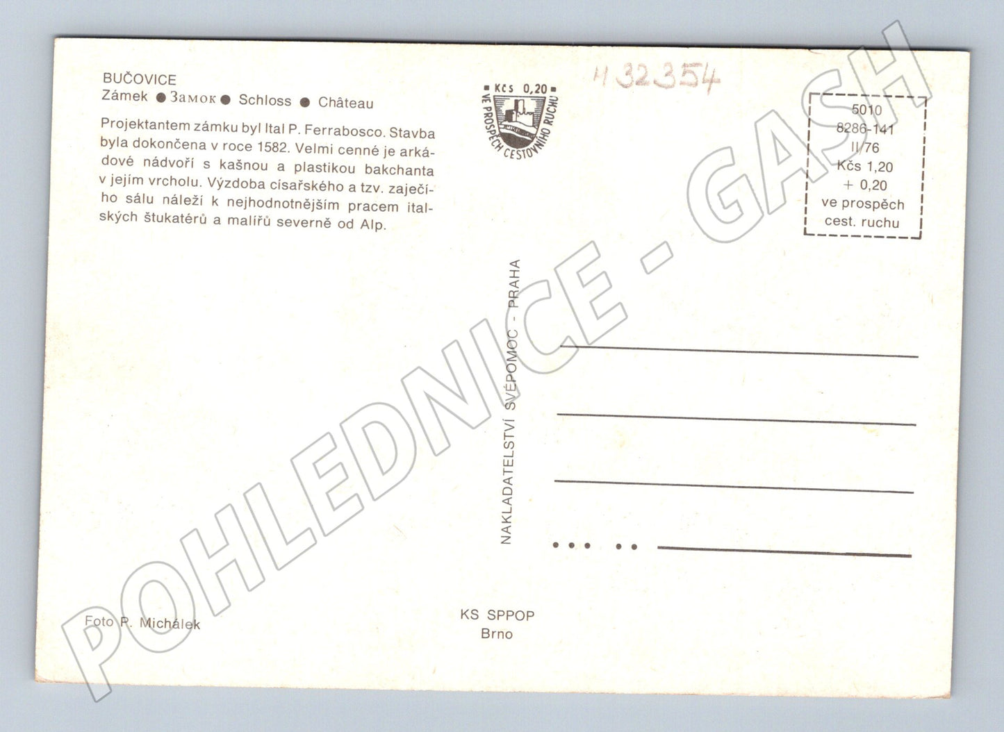 Pohlednice Bučovice zámek 1976 (M32354)