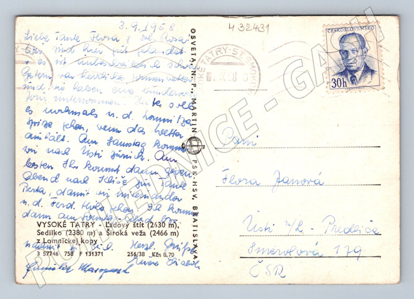 Pohlednice Slovensko Vysoké Tatry Ládový štít 1958 (M32431)