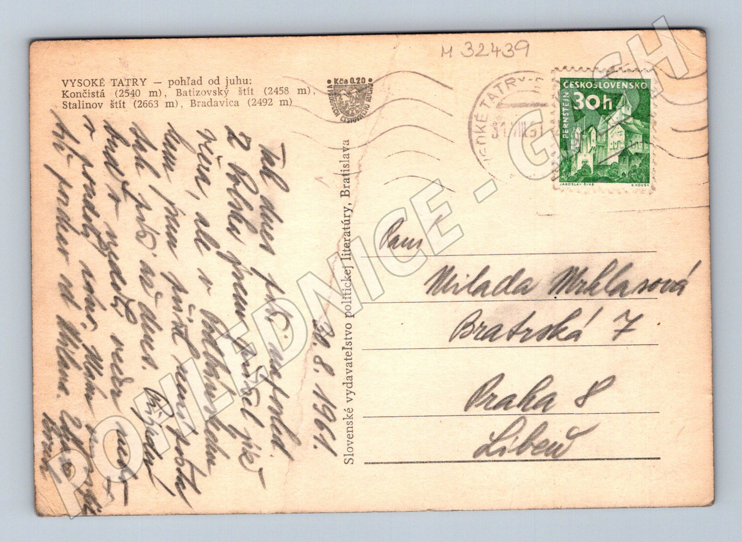 Pohlednice Slovensko Vysoké Tatry krajina 1961 (M32439)